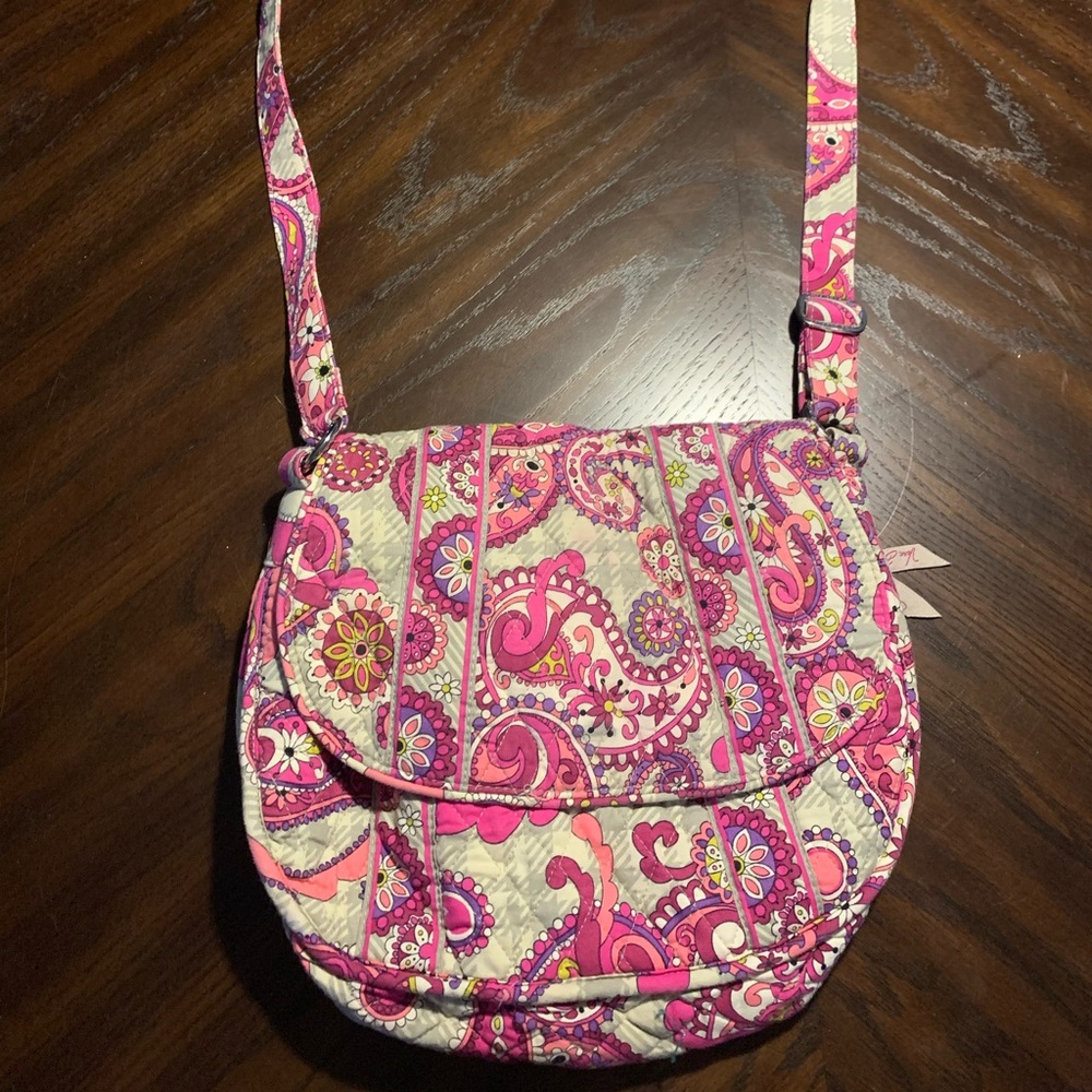 Vera Bradley pink paisley saddle bag purse EUC